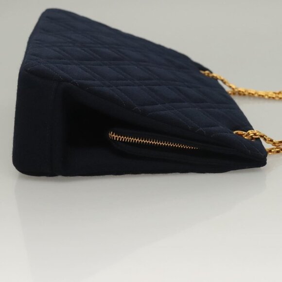 CHANEL Matelasse Chain Shoulder Bag cotton Navy Gold CC Auth - Picture 5 of 16